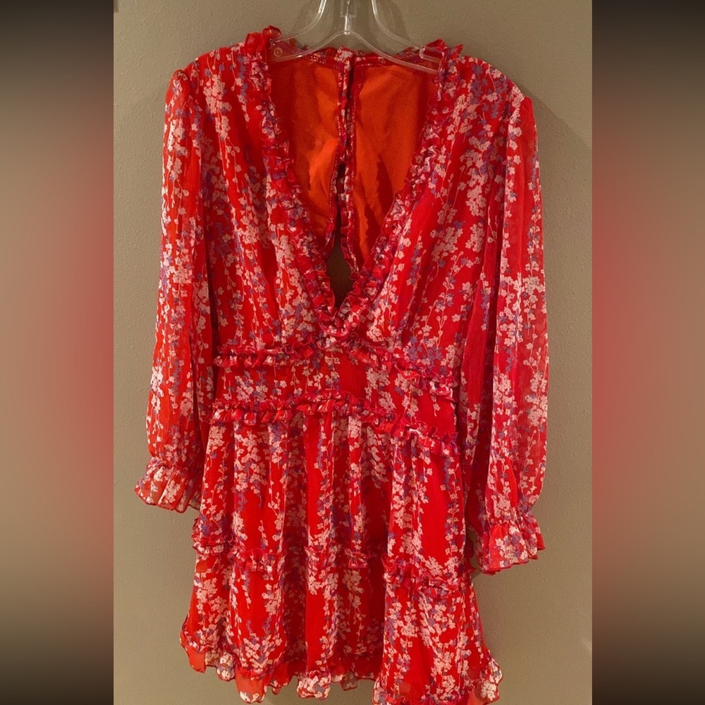 red floral patterned dress